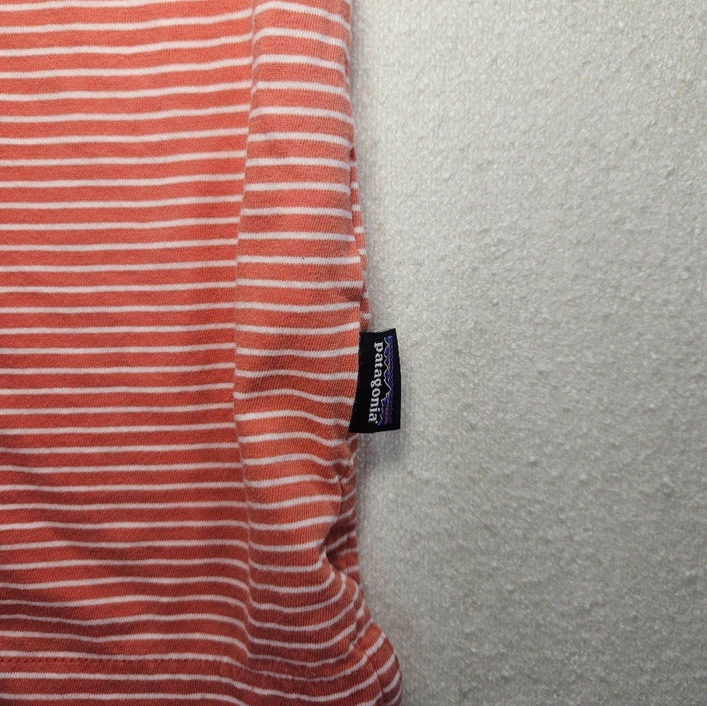 Patagonia Polo Shirt XL Orange Striped Organic Cotton Pocket - Picture 3 of 7